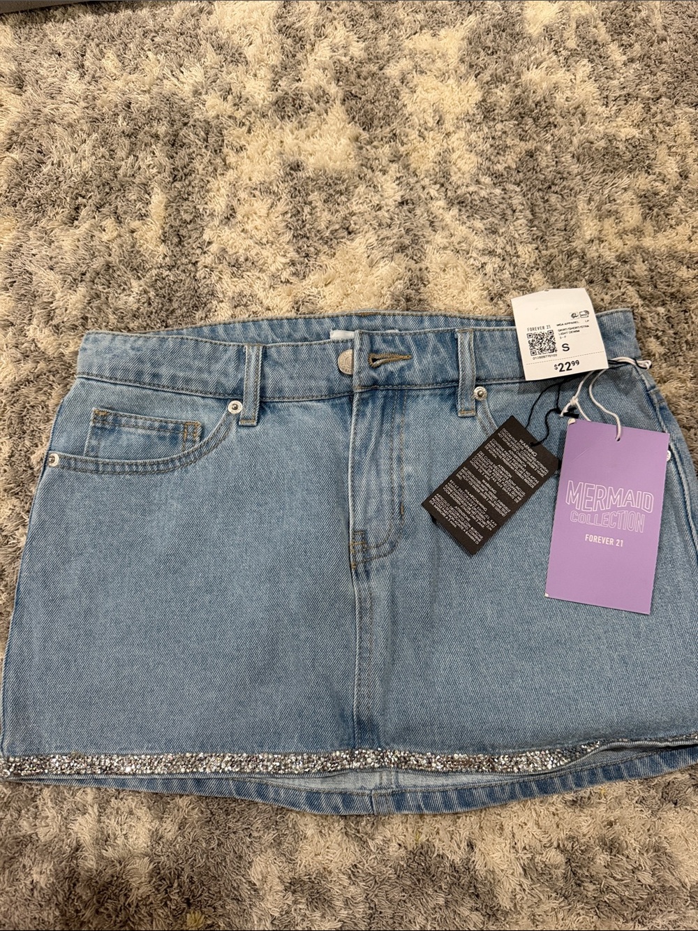Forever 21 Light Blue Denim Mini Skirt with Sequin Hem